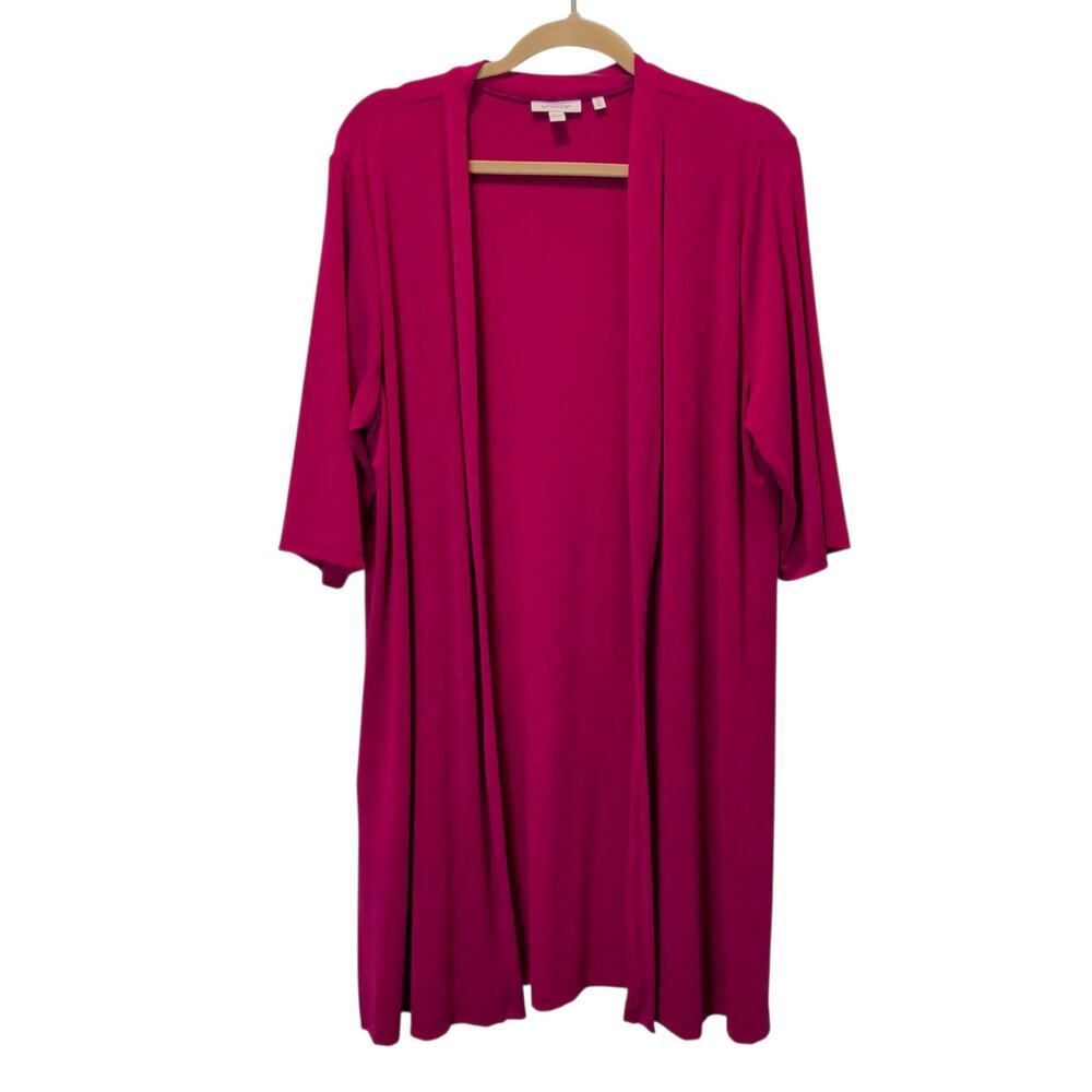 Chicos Women's Sz 3 (XL) Purple Slinky Knit Longline Cardigan Open Front Stretch